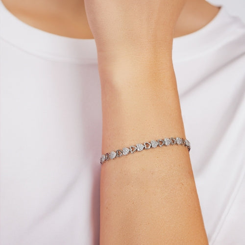 Hearts Chain Bracelet in Sterling Silver with White Zirconia