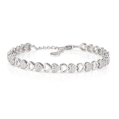 Hearts Chain Bracelet in Sterling Silver with White Zirconia