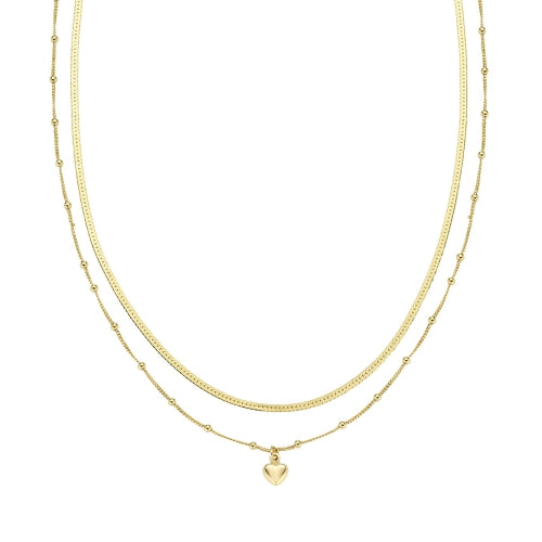 Sterling Silver Double Chain Necklace with Heart Pendant