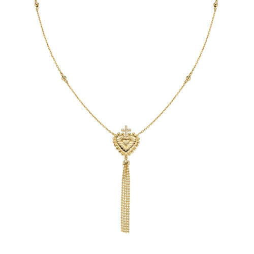 Sacred Heart and Tassel Necklace in Golden Sterling Silver