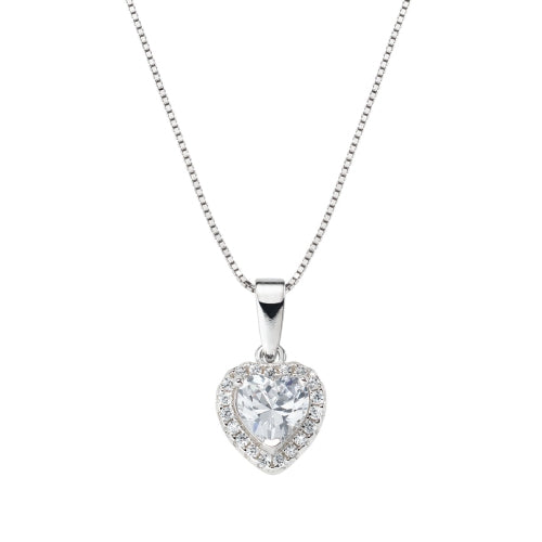Heart Necklace in Sterling Silver with White Zirconia