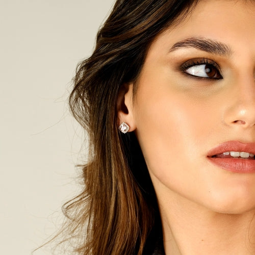 Cushion-Cut Lady Stud Earrings in Sterling Silver