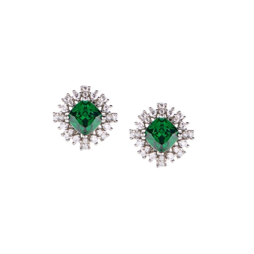 Cushion-Cut Lady Stud Earrings in Sterling Silver
